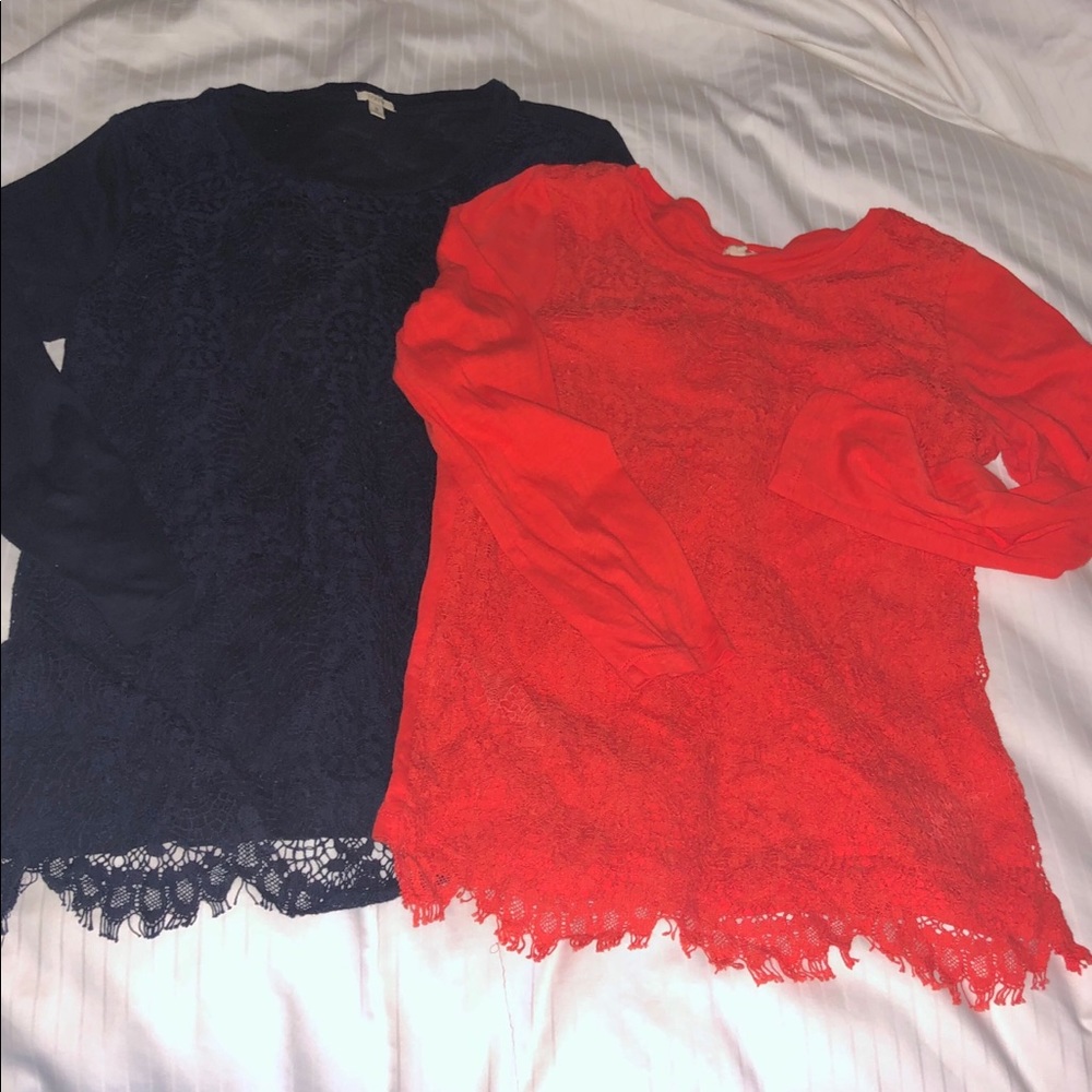 (2) J.Crew Crochet/Lace Front Tops